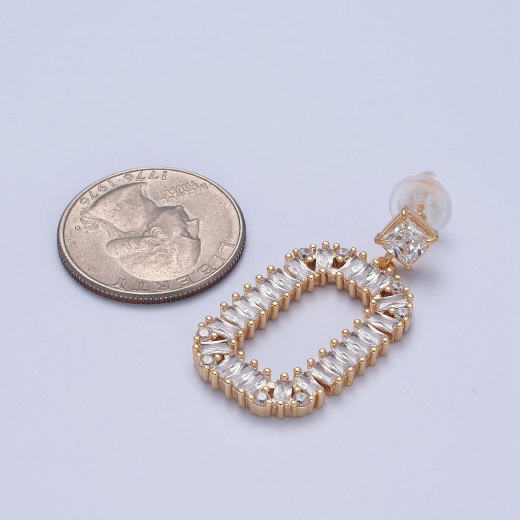24K Gold plated Oval Baguette Zirconia Drop & Dangle Stud Earrings P-316 - DLUXCA