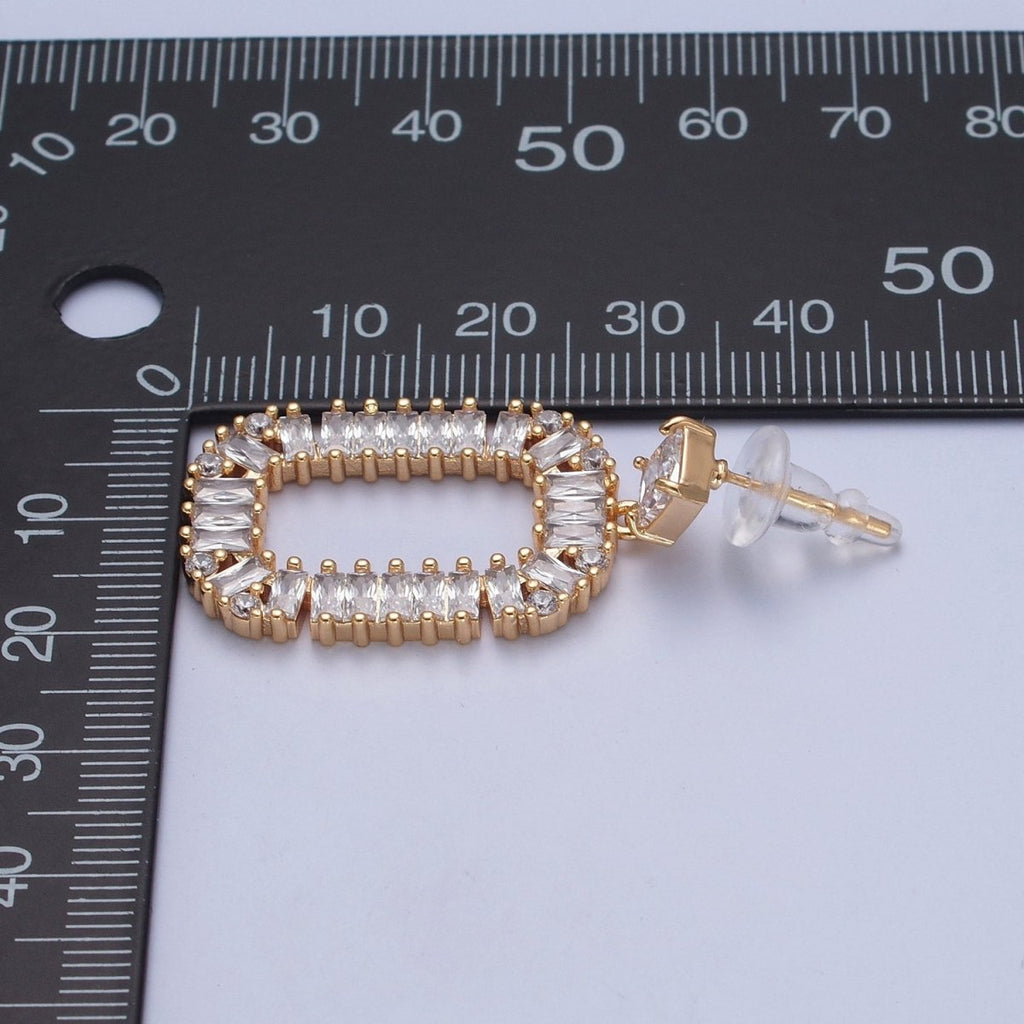 24K Gold plated Oval Baguette Zirconia Drop & Dangle Stud Earrings P-316 - DLUXCA