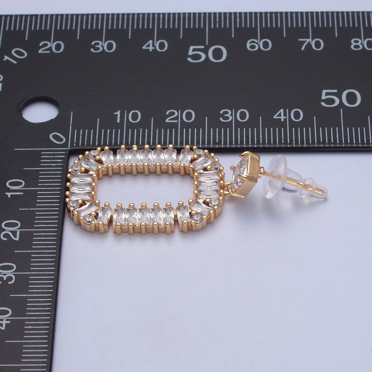 24K Gold plated Oval Baguette Zirconia Drop & Dangle Stud Earrings P-316 - DLUXCA