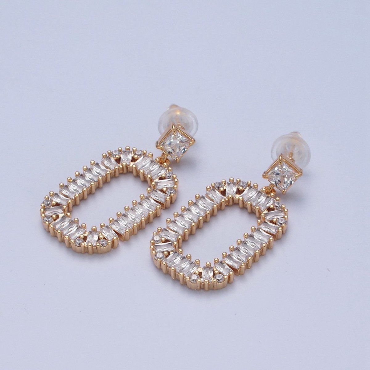24K Gold plated Oval Baguette Zirconia Drop & Dangle Stud Earrings P-316 - DLUXCA