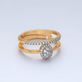24K Gold plated Oval Micro Paved CZ Double Band Mixed Metal Ring | O1426 - DLUXCA