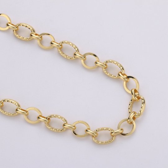 24K Gold plated Oval ROLO Cable Chain by Yard, Link Cable Twisted Chain, Unfinished Chain For Jewelry Making | ROLL-348 Clearance Pricing - DLUXCA
