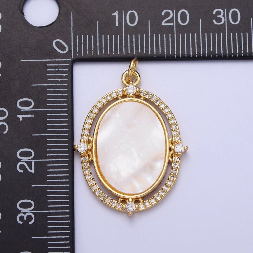 24K Gold plated Oval Shell Pearl Clear Micro Paved CZ Charm in Gold & Silver | AC365 AC366