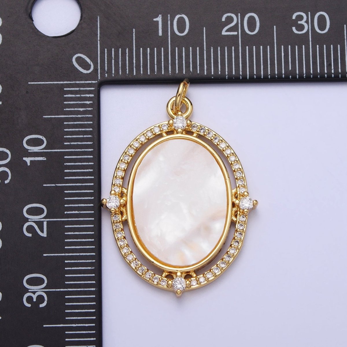 24K Gold plated Oval Shell Pearl Clear Micro Paved CZ Charm in Gold & Silver | AC365 AC366