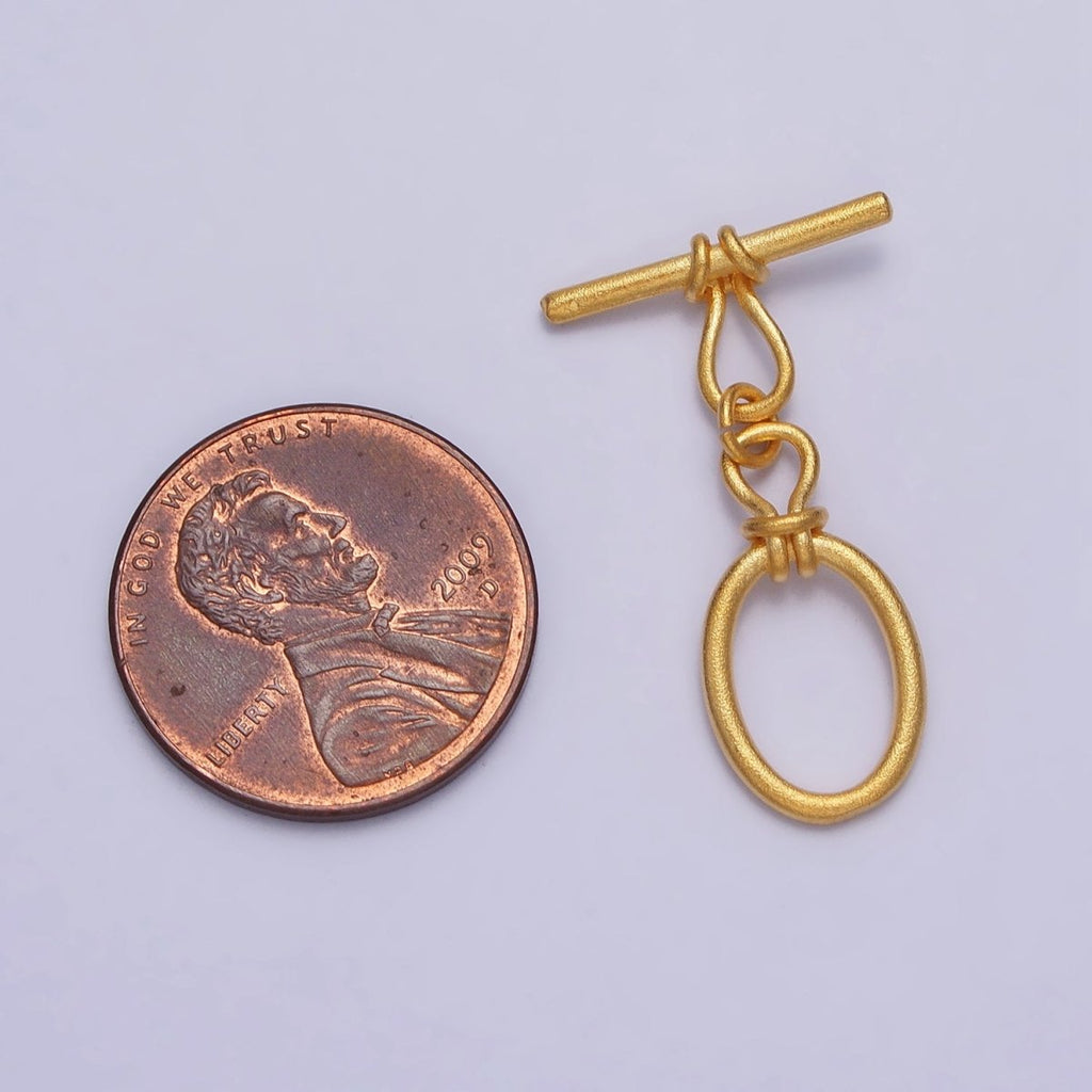 24K Gold plated Oval Tie Knot Matte Gold Toggle Clasps Closure Supply | Z-090 - DLUXCA