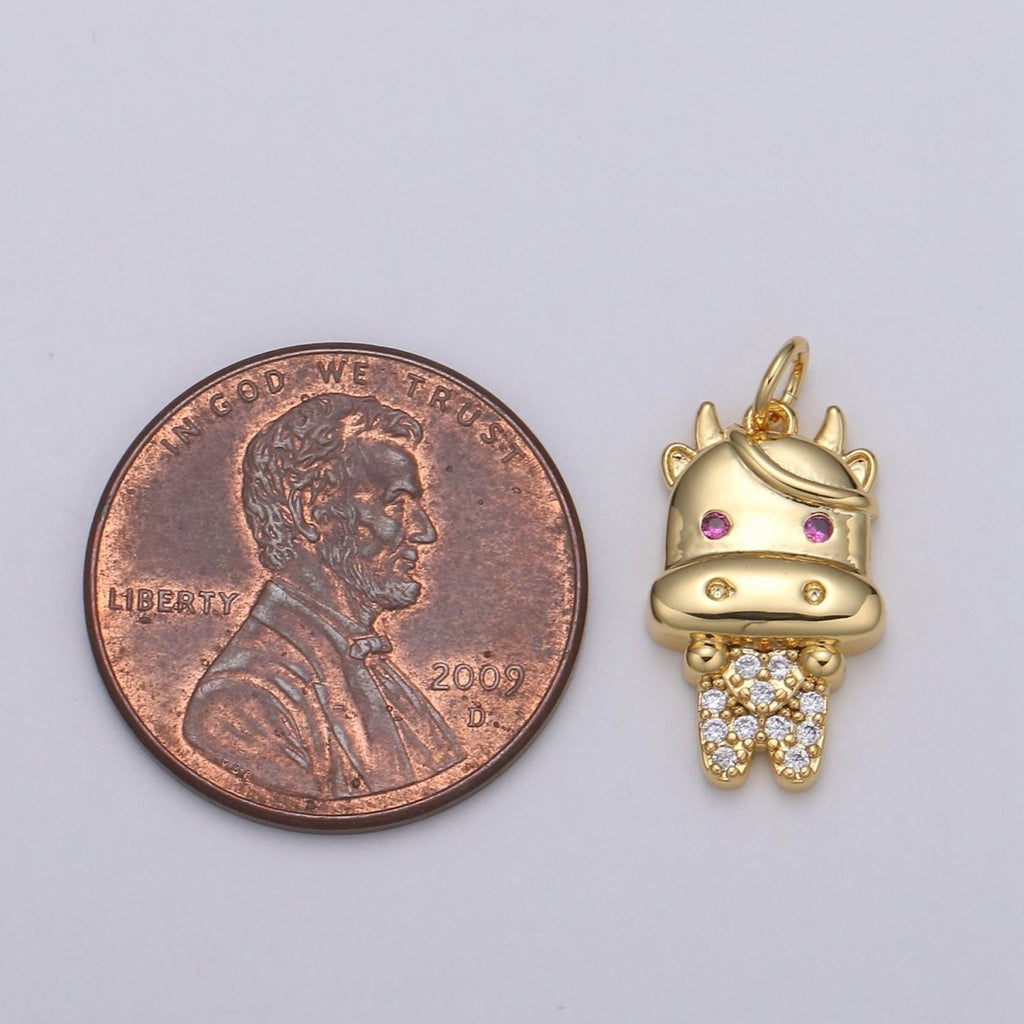 24K Gold plated Ox Charm Gold Cartoon Style Ox Charm Chinese Zodiac 2021 New Year Animal Charm Kawaii Jewelry for Necklace Bracelet,E-078 - DLUXCA
