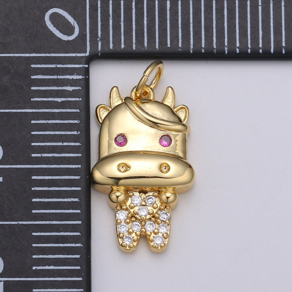 24K Gold plated Ox Charm Gold Cartoon Style Ox Charm Chinese Zodiac 2021 New Year Animal Charm Kawaii Jewelry for Necklace Bracelet,E-078 - DLUXCA