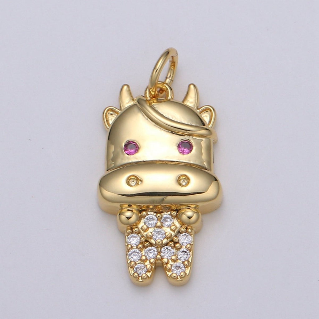 24K Gold plated Ox Charm Gold Cartoon Style Ox Charm Chinese Zodiac 2021 New Year Animal Charm Kawaii Jewelry for Necklace Bracelet,E-078 - DLUXCA