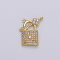 24k Gold plated Padlock and Key CZ Micro Pave Charm Pendant Lock and Key Charm Necklace for Statement Necklace Component D-617 - DLUXCA