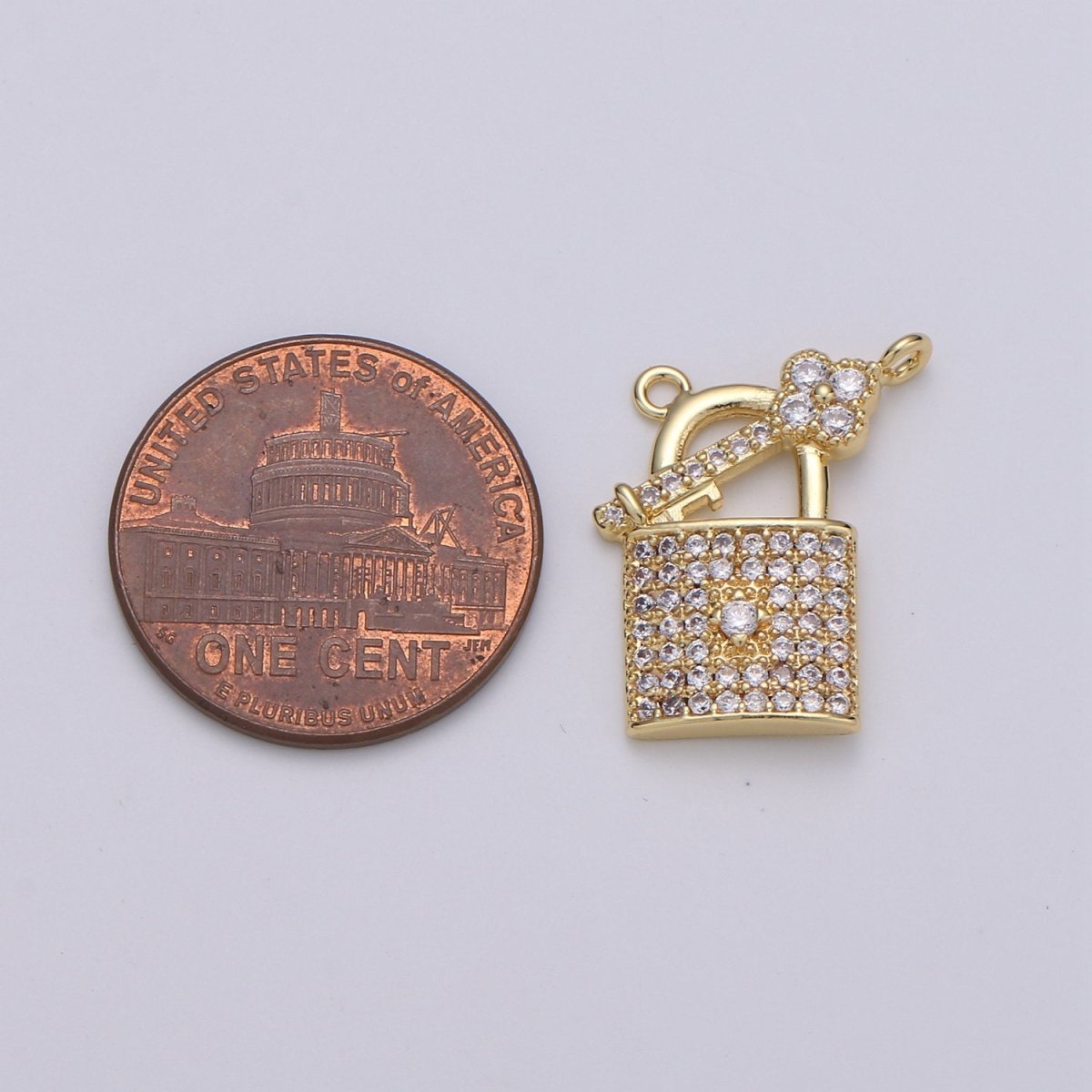 24k Gold plated Padlock and Key CZ Micro Pave Charm Pendant Lock and Key Charm Necklace for Statement Necklace Component D-617 - DLUXCA