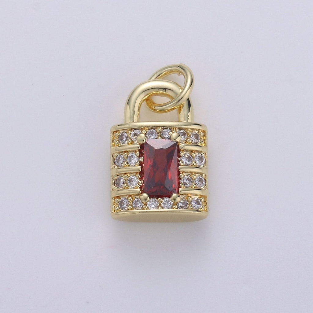 24k Gold plated Padlock Charms, Dainty Lock Charms, Padlock Pendant, Gold Charm, Micro Pave Padlock Bracelet Necklace Charms, 15x8mm D-572 - DLUXCA