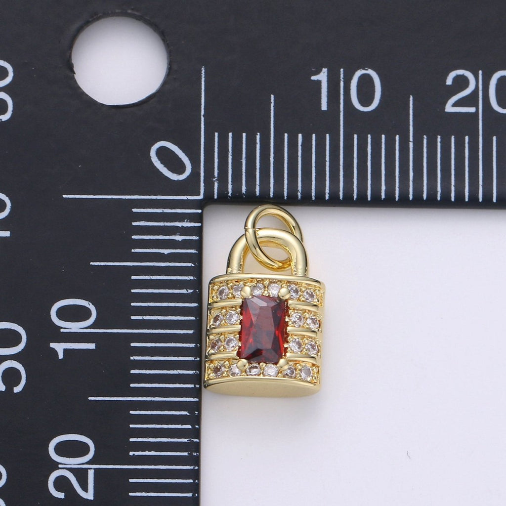 24k Gold plated Padlock Charms, Dainty Lock Charms, Padlock Pendant, Gold Charm, Micro Pave Padlock Bracelet Necklace Charms, 15x8mm D-572 - DLUXCA