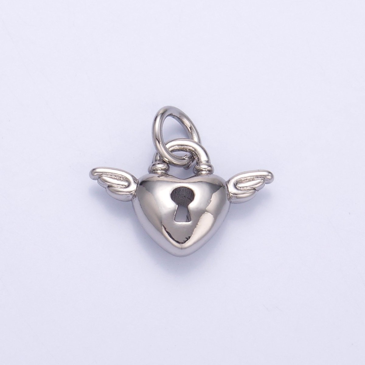 24K Gold plated Padlock Heart Wings Charm in Gold & Silver | N070 