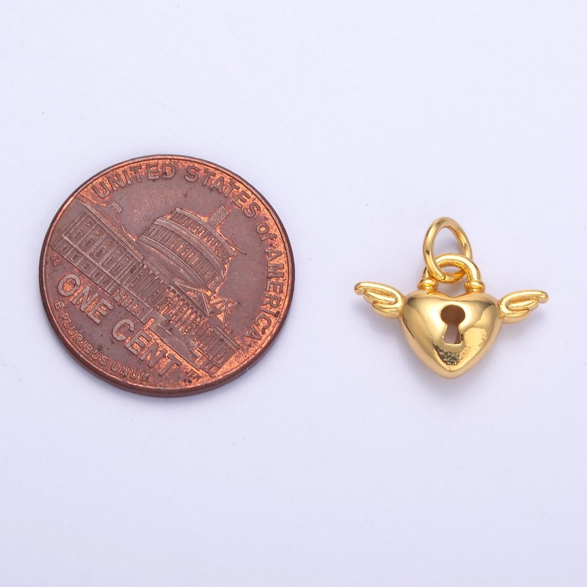 24K Gold plated Padlock Heart Wings Charm in Gold & Silver | N070 