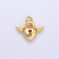 24K Gold plated Padlock Heart Wings Charm in Gold & Silver | N070 