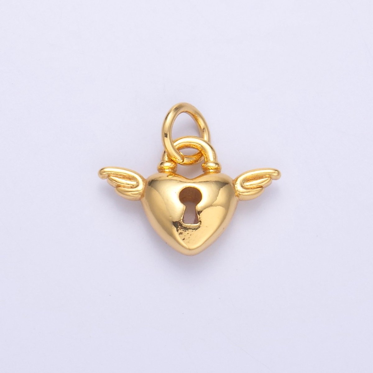 24K Gold plated Padlock Heart Wings Charm in Gold & Silver | N070 