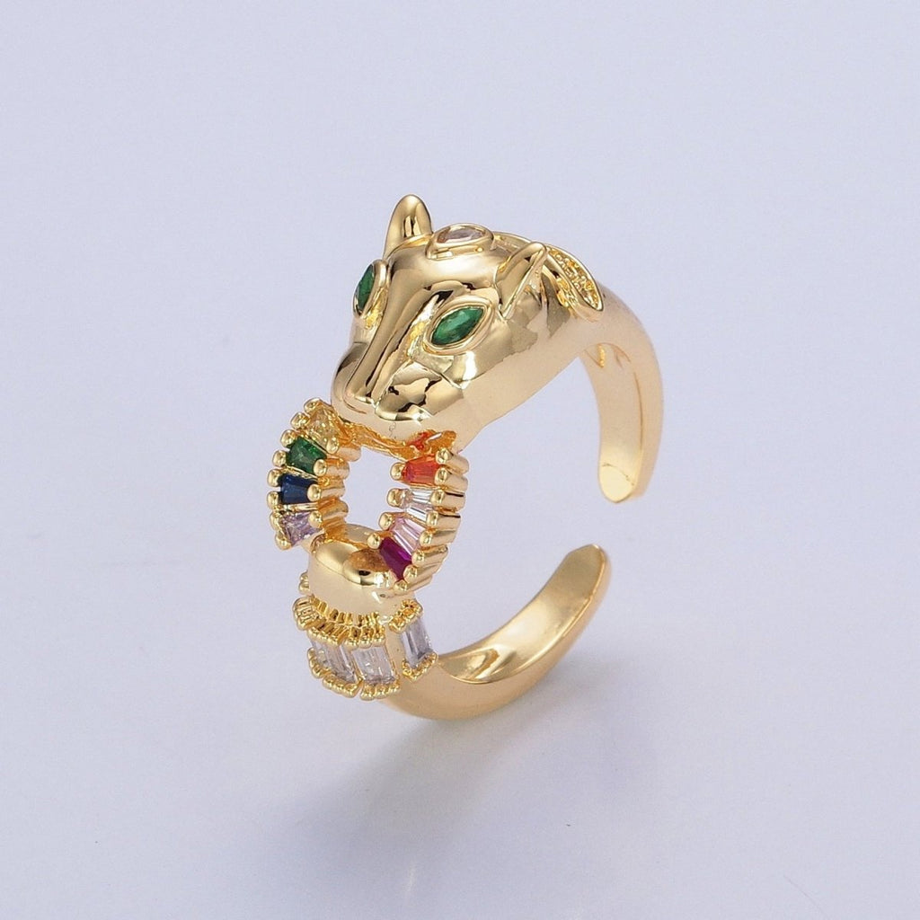 24K Gold plated Panther Ring with Multicolor Cubic Zirconia O-791 - DLUXCA