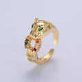 24K Gold plated Panther Ring with Multicolor Cubic Zirconia O-791 - DLUXCA