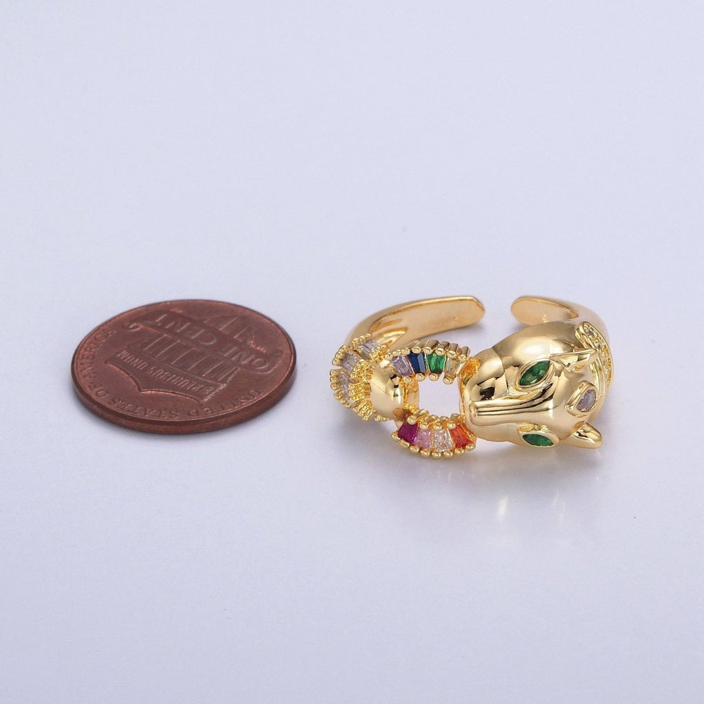 24K Gold plated Panther Ring with Multicolor Cubic Zirconia O-791 - DLUXCA