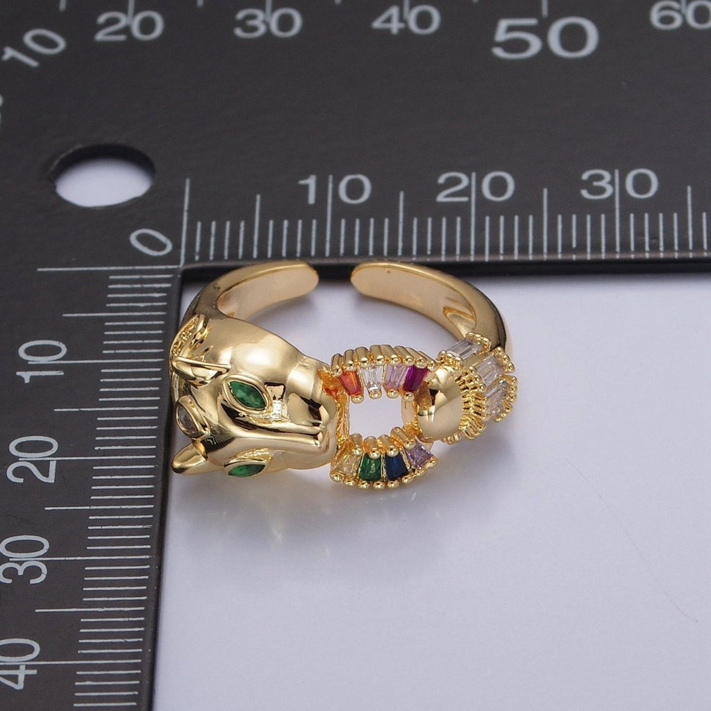 24K Gold plated Panther Ring with Multicolor Cubic Zirconia O-791 - DLUXCA