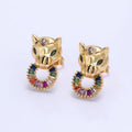 24K Gold plated Panther Stud Earrings with Multicolor Baguette CZ Cubic Zirconia V-447 - DLUXCA