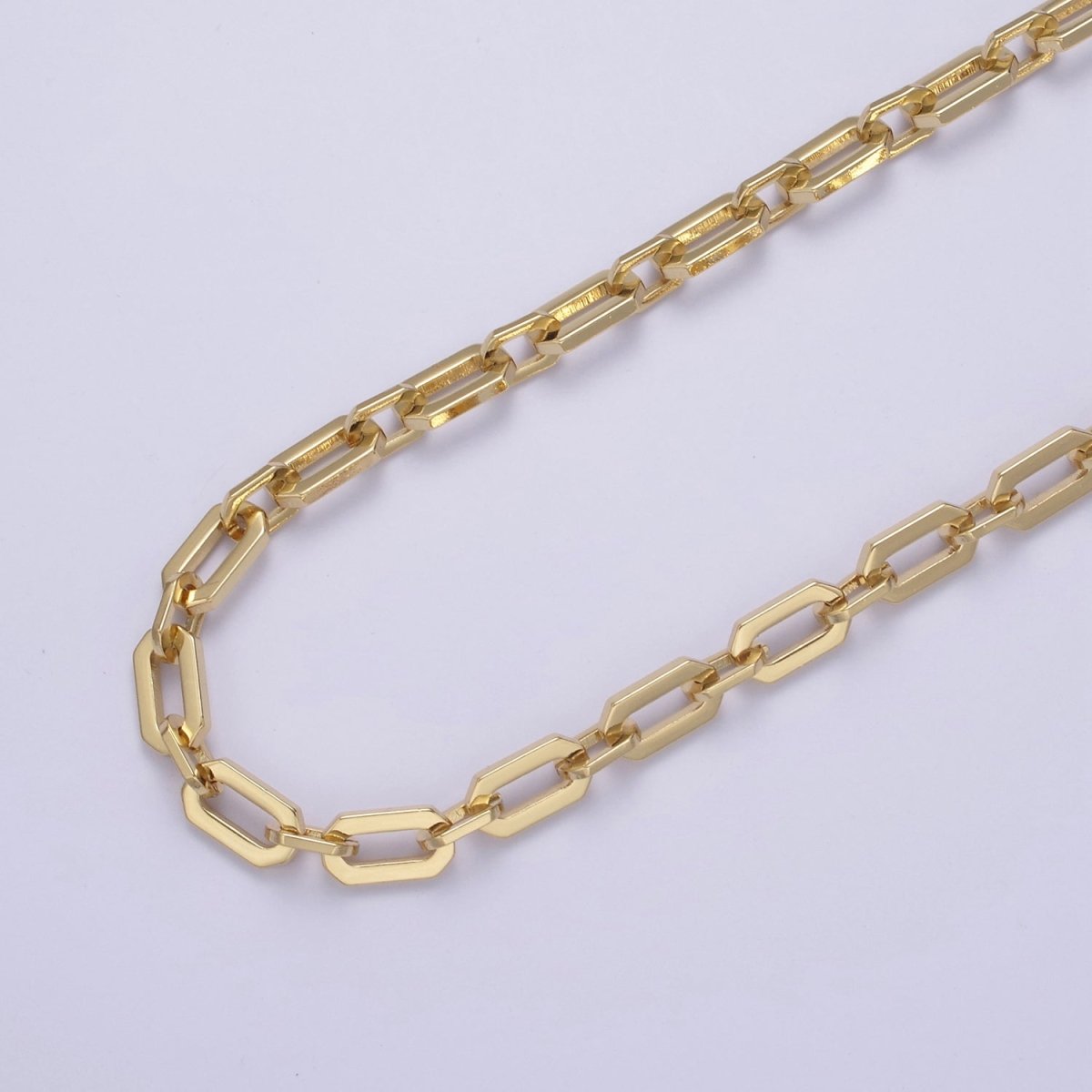 24K Gold plated PaperClip Chain, 10X5.5mm Hexagonal Paperclip Unfinished Chain For Necklace Making Jewelry Supply Component | ROLL-654 Clearance Pricing - DLUXCA