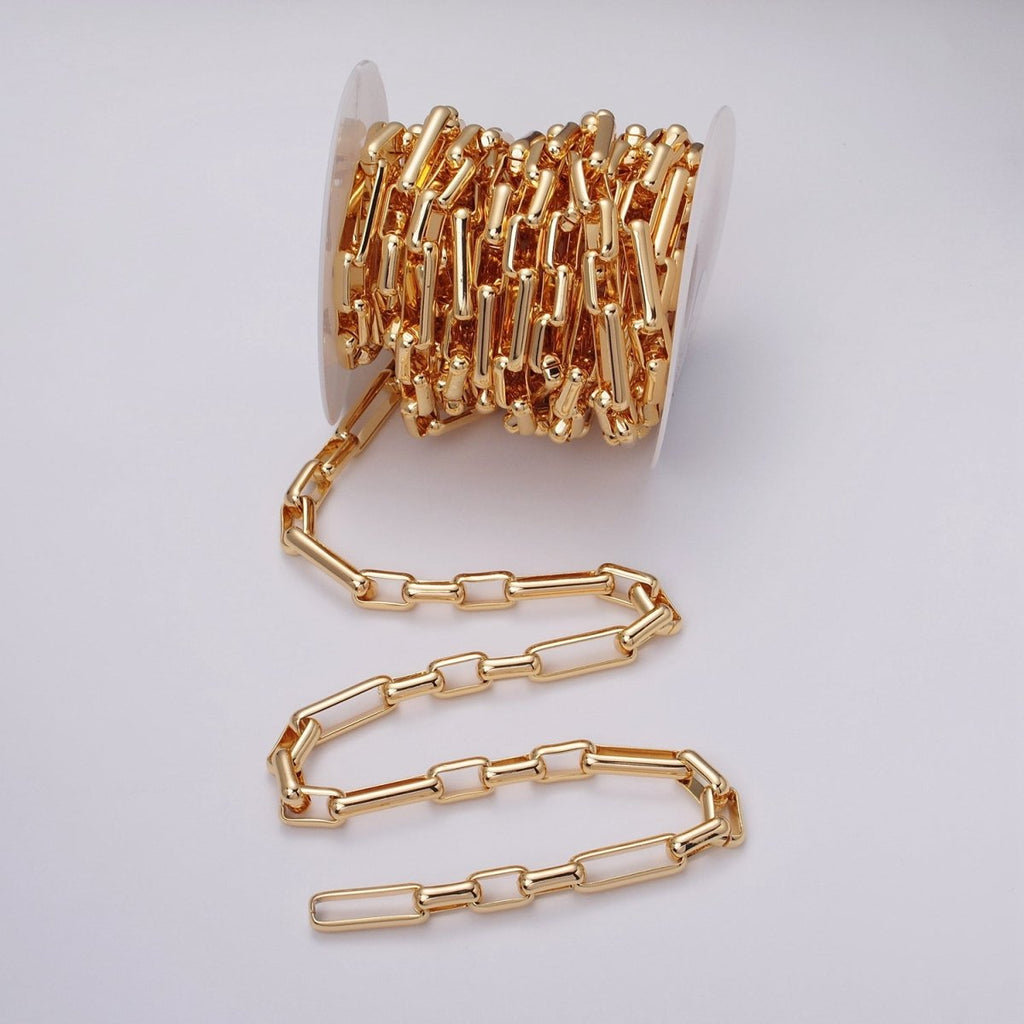 24K Gold plated PAPERCLIP Chain by Yard Unfinished Chain For Necklace Bracelet Jewelry Making | ROLL-1131 Clearance Pricing - DLUXCA