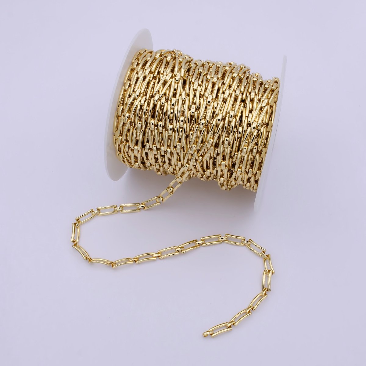 24K Gold plated Paperclip Chain, Curved 12.6X5.4mm Chain For Jewelry Bracelet Making | ROLL-701 Clearance Pricing - DLUXCA