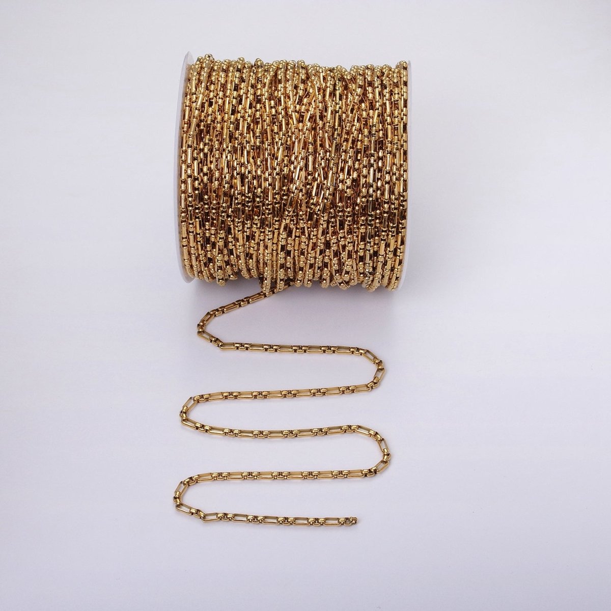 24k Gold plated PaperClip Figaro Long and Short Fancy 3.5mm Cable Chain Link Unfinished Yard Chain in Gold & Silver | ROLL-1315 ROLL-1316 Clearance Pricing
