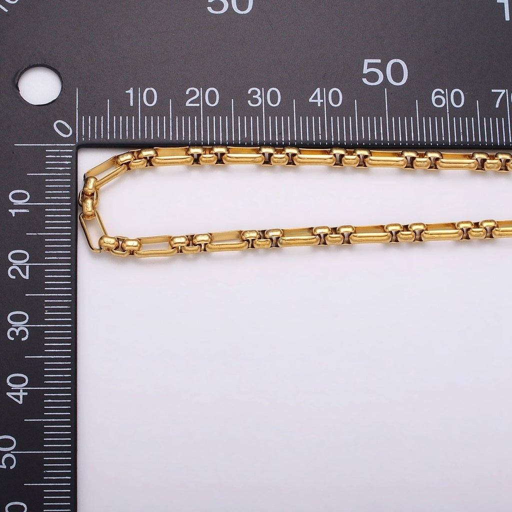 24k Gold plated PaperClip Figaro Long and Short Fancy 3.5mm Cable Chain Link Unfinished Yard Chain in Gold & Silver | ROLL-1315 ROLL-1316 Clearance Pricing