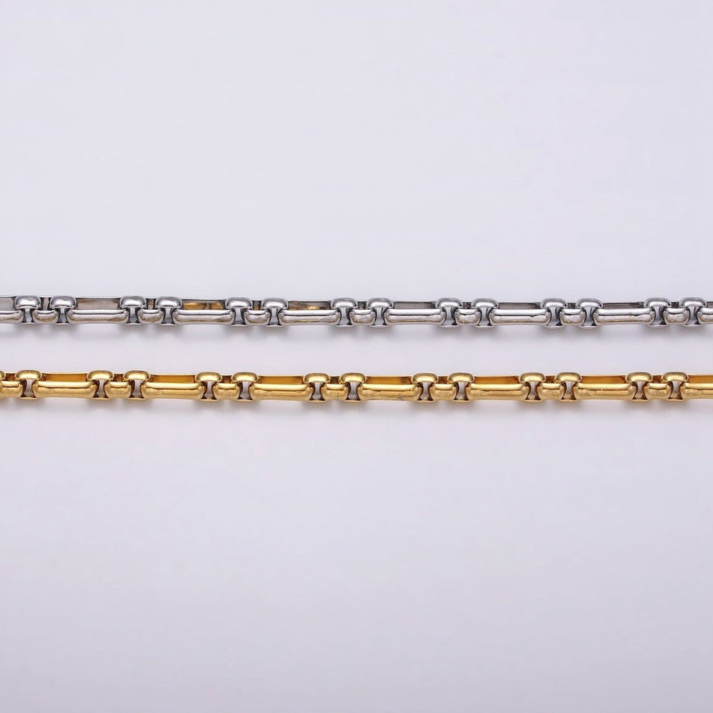 24k Gold plated PaperClip Figaro Long and Short Fancy 3.5mm Cable Chain Link Unfinished Yard Chain in Gold & Silver | ROLL-1315 ROLL-1316 Clearance Pricing