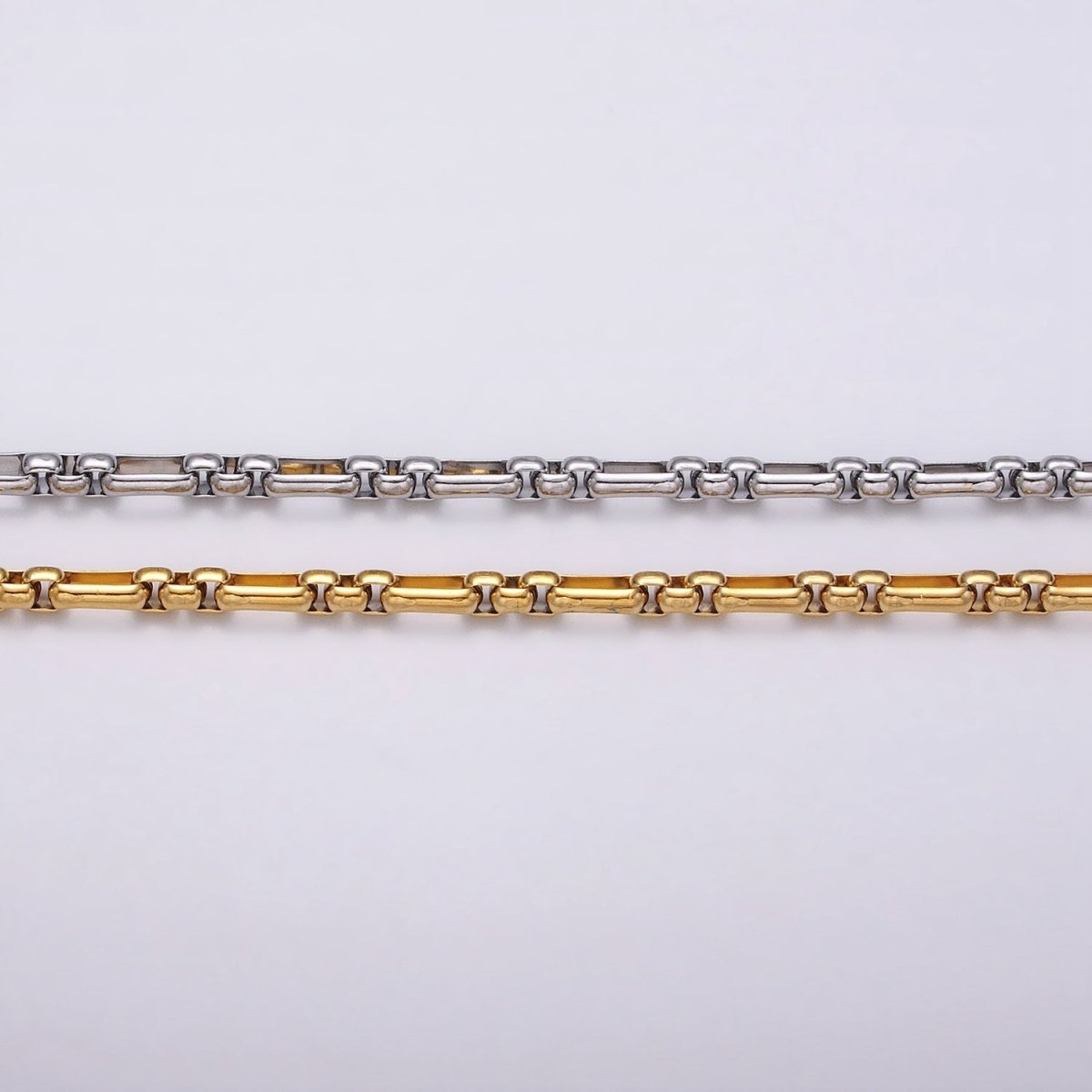 24k Gold plated PaperClip Figaro Long and Short Fancy 3.5mm Cable Chain Link Unfinished Yard Chain in Gold & Silver | ROLL-1315 ROLL-1316 Clearance Pricing
