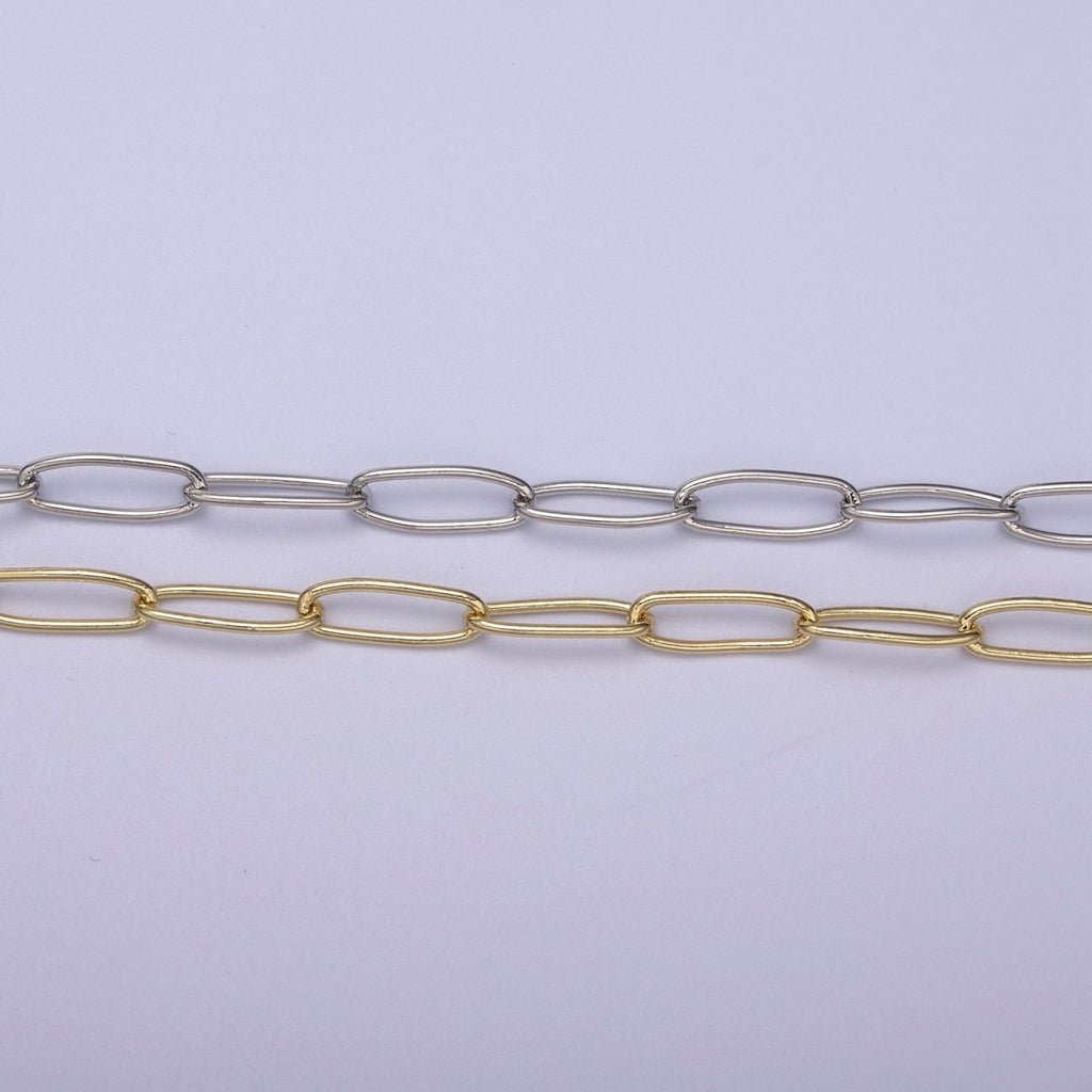 24K Gold plated Paperclip Unfinished Chain, 14X5mm paperclip Chain in Gold & Silver For Jewelry Making Supply Component | ROLL-678, ROLL-679 Clearance Pricing - DLUXCA