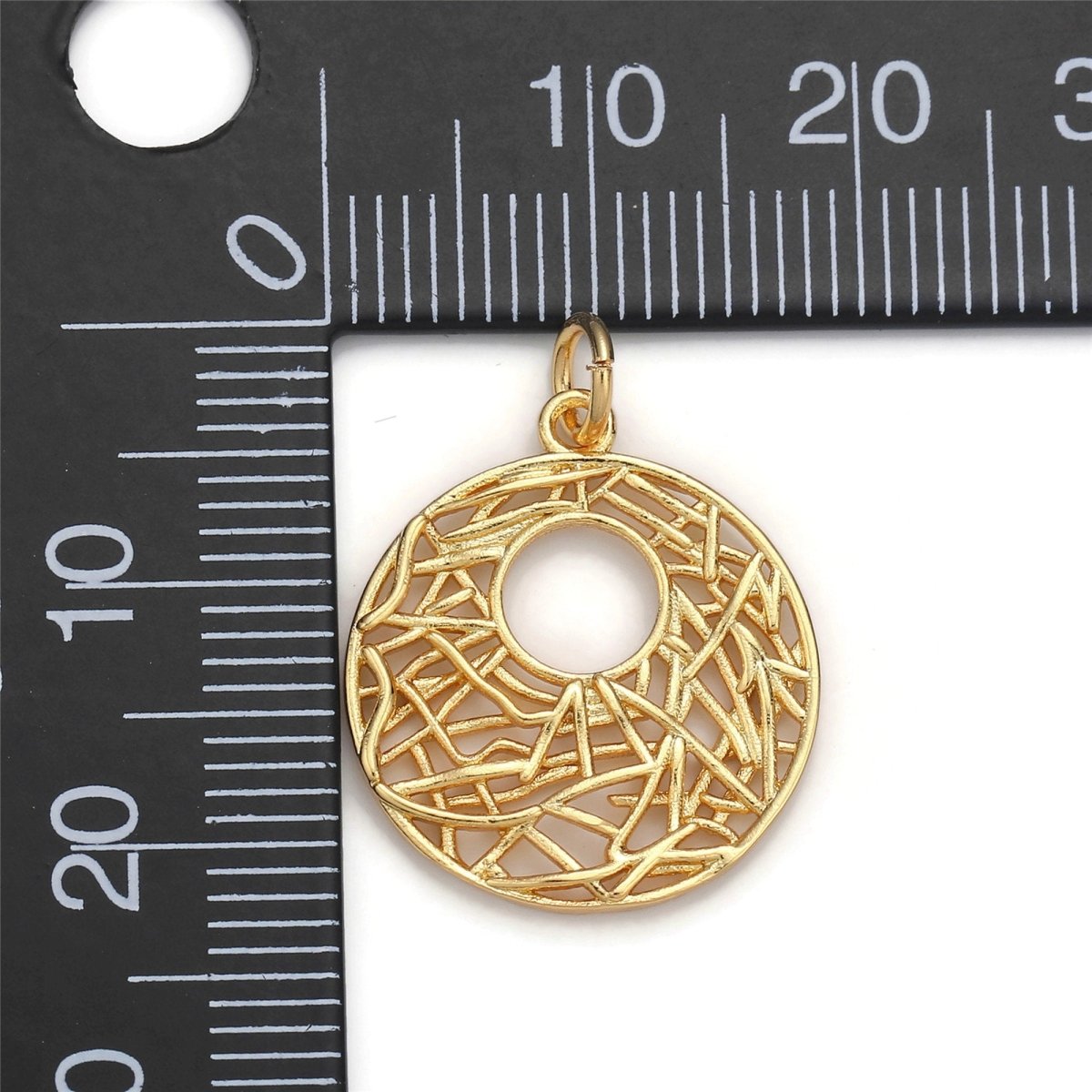 24k Gold plated Patterned Geometric Circle Charm, Branch Paisley Pendant Charm, Gold plated Charm, For DIY Jewelry, Gold Color D-058 - DLUXCA