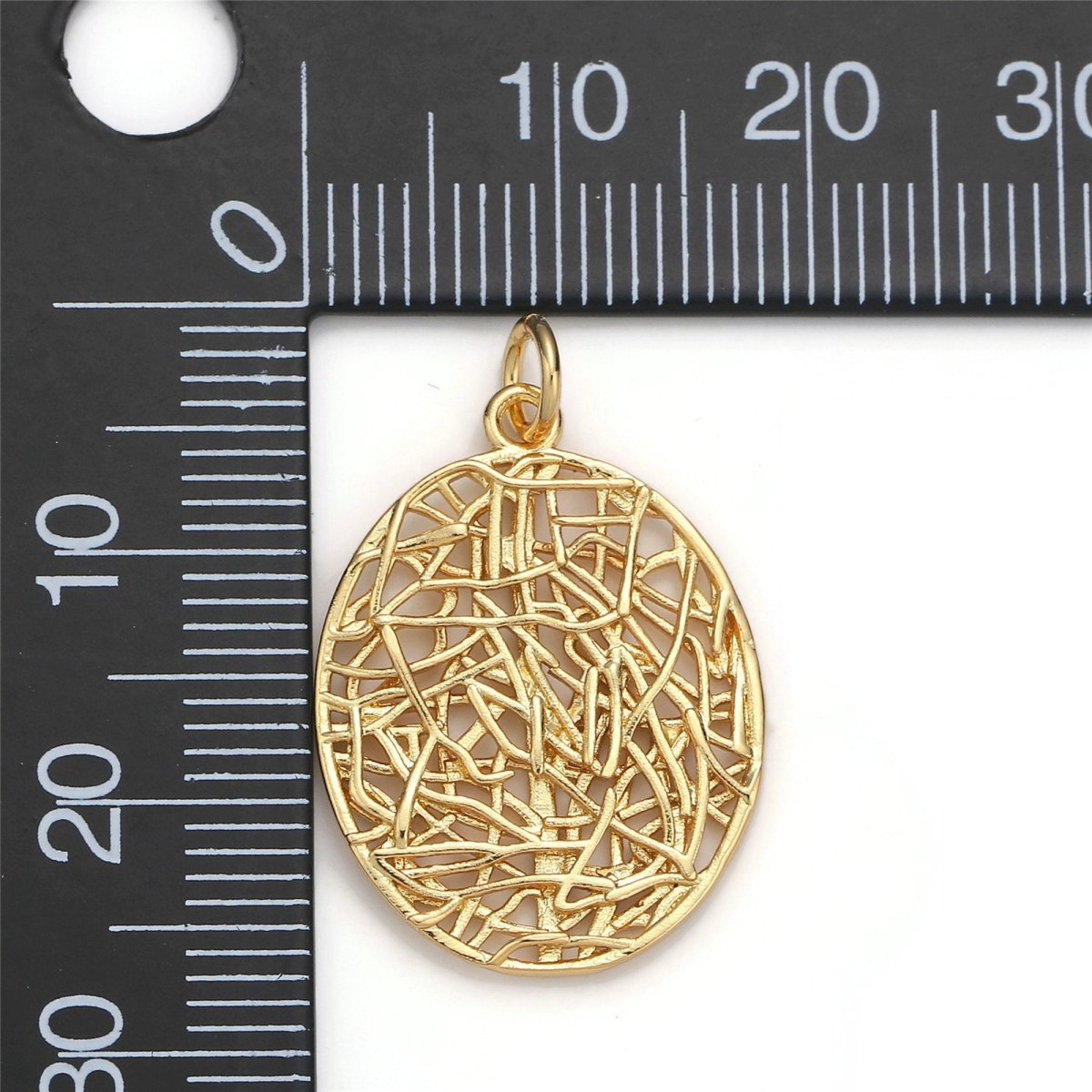 24k Gold plated Patterned Oval Charm, Branch Paisley Pendant Charm, Gold plated Charm, For DIY Jewelry, Gold Color D-057 - DLUXCA