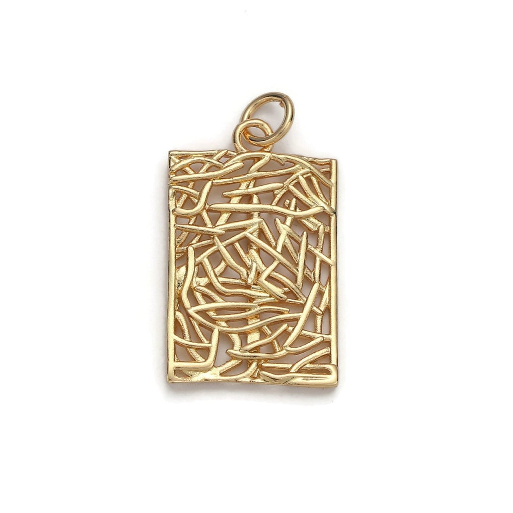 24k Gold plated Patterned Rectangle Charm, Branch Paisley Pendant Charm, Gold plated Charm, For DIY Jewelry, Gold Color D-055 - DLUXCA