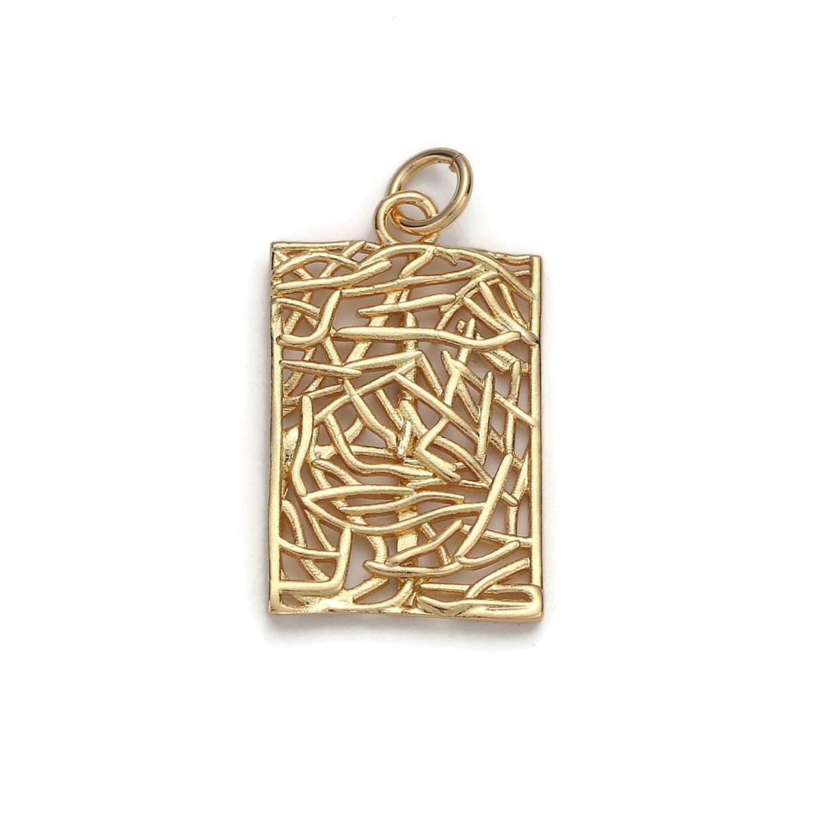 24k Gold plated Patterned Rectangle Charm, Branch Paisley Pendant Charm, Gold plated Charm, For DIY Jewelry, Gold Color D-055 - DLUXCA