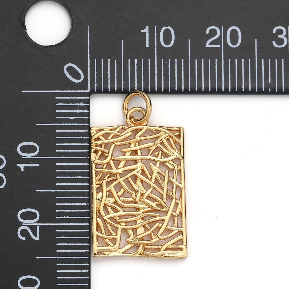 24k Gold plated Patterned Rectangle Charm, Branch Paisley Pendant Charm, Gold plated Charm, For DIY Jewelry, Gold Color D-055 - DLUXCA