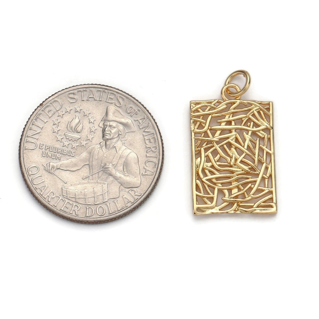 24k Gold plated Patterned Rectangle Charm, Branch Paisley Pendant Charm, Gold plated Charm, For DIY Jewelry, Gold Color D-055 - DLUXCA