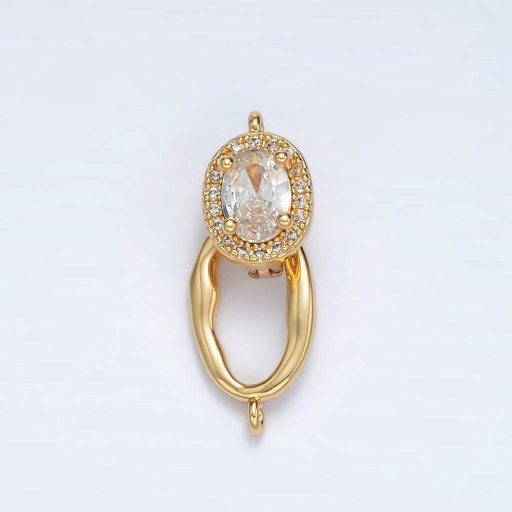 24K Gold plated Paved CZ Ovel with Snap Lock Latch Closure Findings Set | Z - 890 - DLUXCA