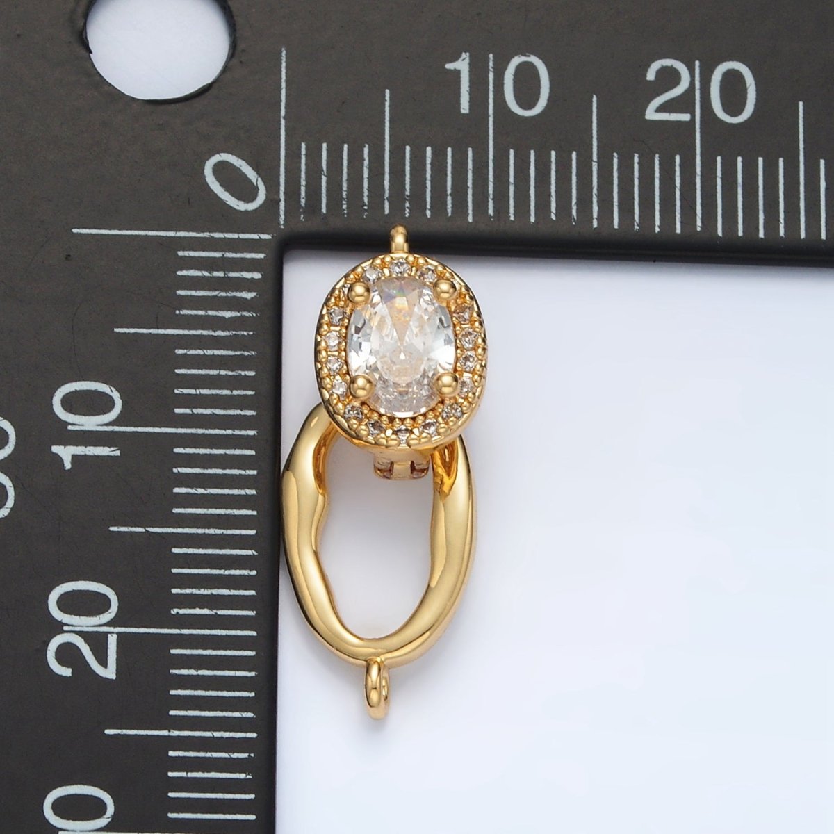 24K Gold plated Paved CZ Ovel with Snap Lock Latch Closure Findings Set | Z - 890 - DLUXCA