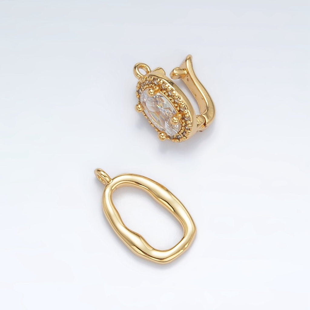 24K Gold plated Paved CZ Ovel with Snap Lock Latch Closure Findings Set | Z - 890 - DLUXCA