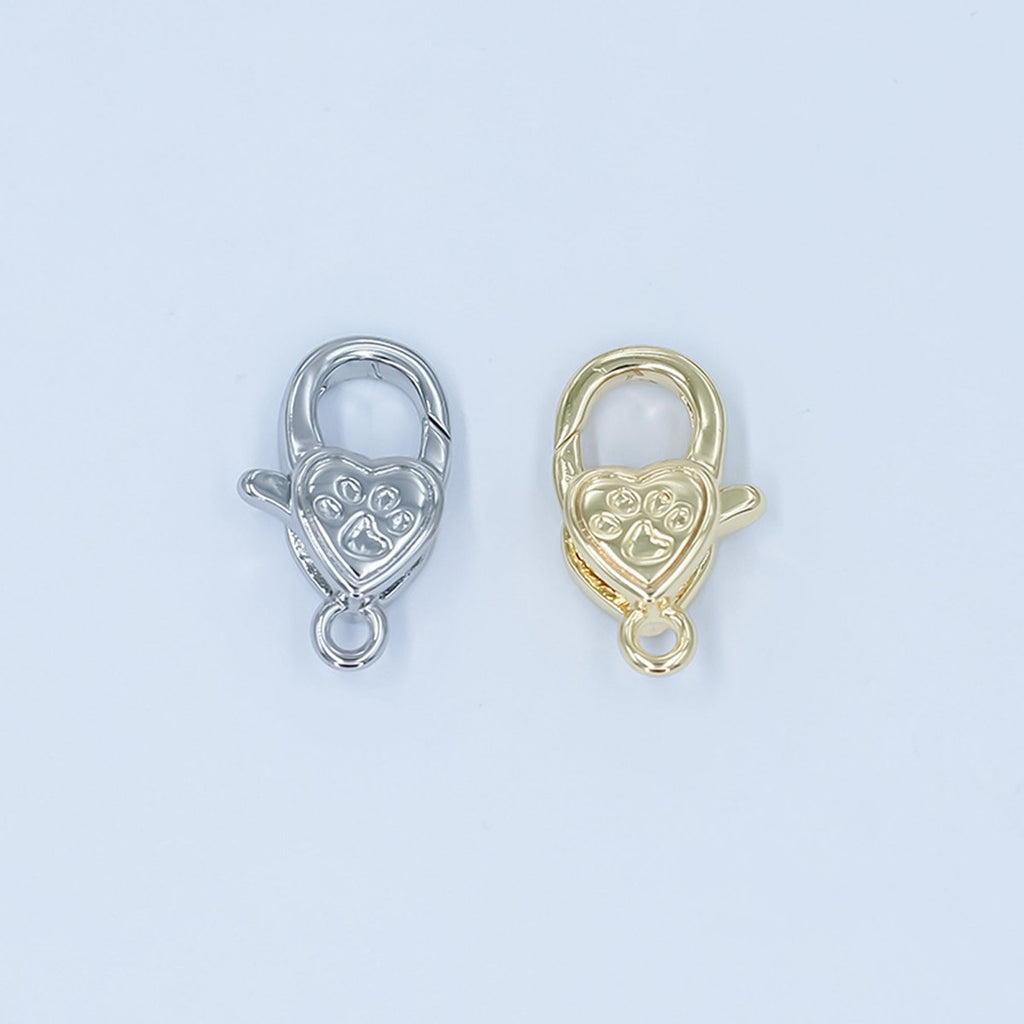 24K Gold plated Paw Print Heart Lobster Claw Clasp Closure Finding in Gold & Silver | Z1140 - DLUXCA