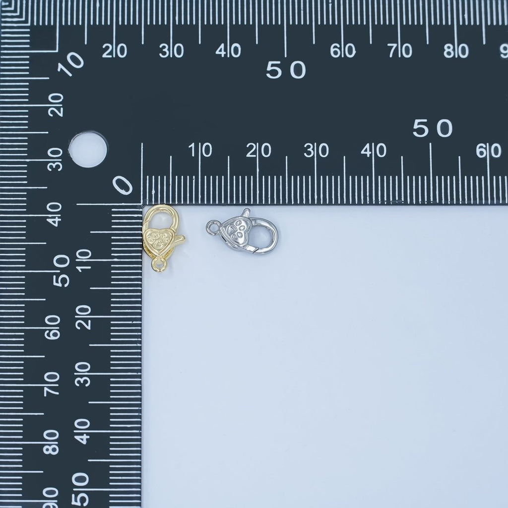 24K Gold plated Paw Print Heart Lobster Claw Clasp Closure Finding in Gold & Silver | Z1140 - DLUXCA