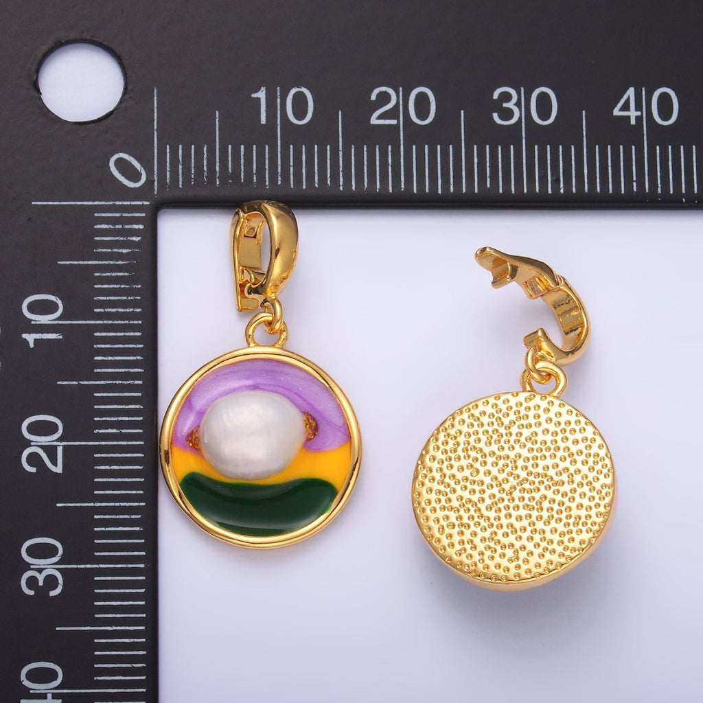 24K Gold plated Pearl Colorful Artsy Coin Charm with Snap Bail Pendant | AA - 1469 