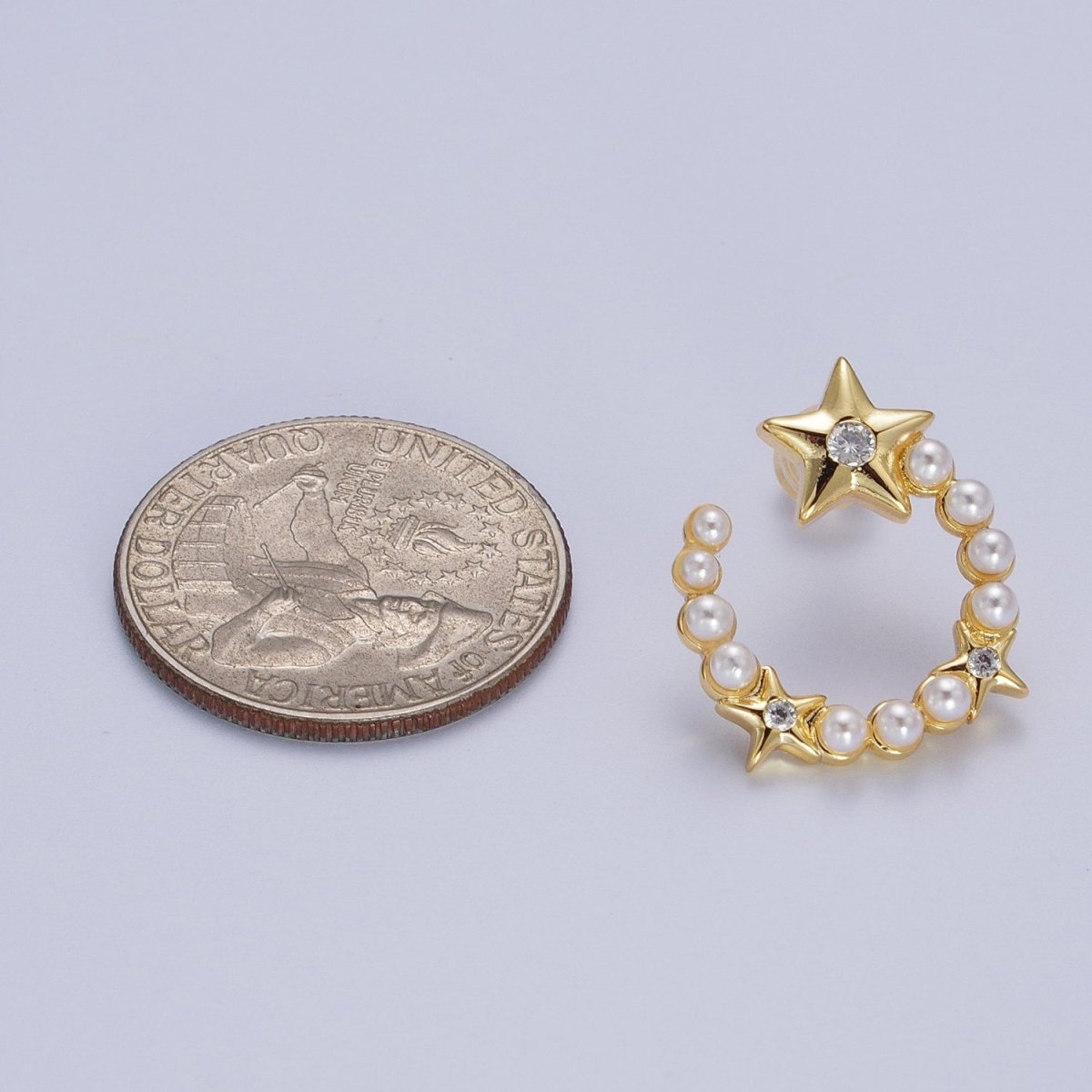 24K Gold plated Pearl Crescent Moon Stars CZ Celestial Circular Stud Earrings | Y229 - DLUXCA