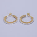 24K Gold plated Pearl Lined Front Micro Paved CZ Side C-Shaped 26mm Hoop Earrings | Y-226 - DLUXCA