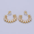 24K Gold plated Pearl Lined Micro Paved CZ Side C-Shaped 21mm Hoop Earrings | Y-227 - DLUXCA
