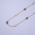 24K Gold plated Pearl Teal Enamel Evil Eye Designed Unfinished Chain by Yard | ROLL-875 Clearance Pricing - DLUXCA