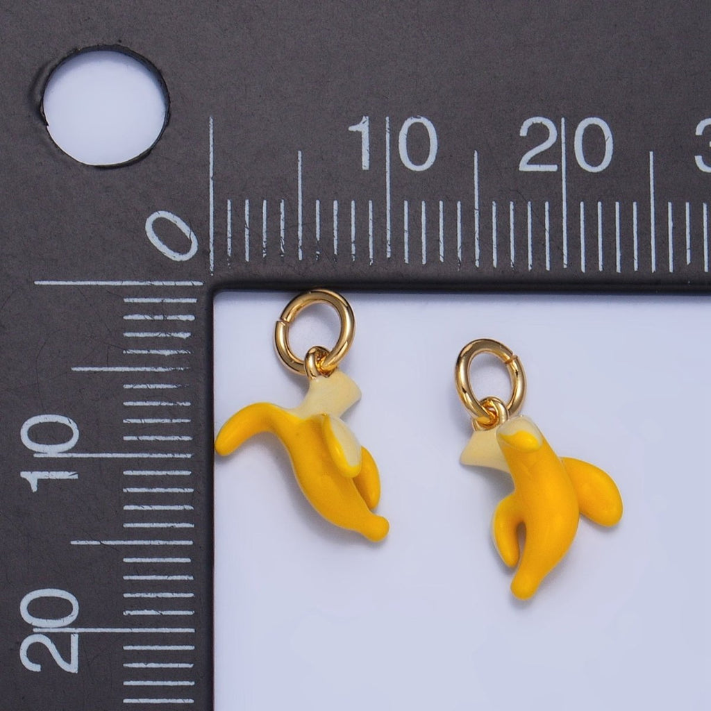 24K Gold plated Peeled Banana Fruit Enamel Mini Multidimensional Charm | W058 - DLUXCA
